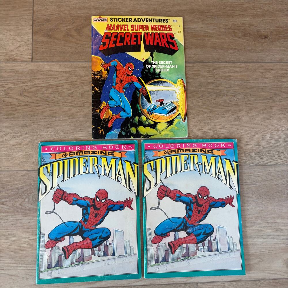 LOT 3 Vintage 1984,1986 Marvel Super Heroes, Spiderman Sticker & Coloring Books